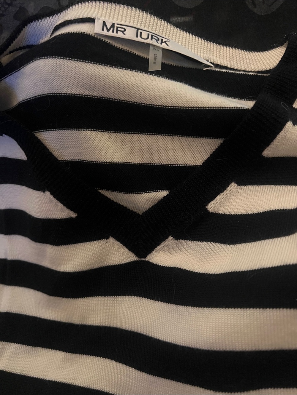 Mr Turk Men’s Black & White Striped V-Neck Sweater